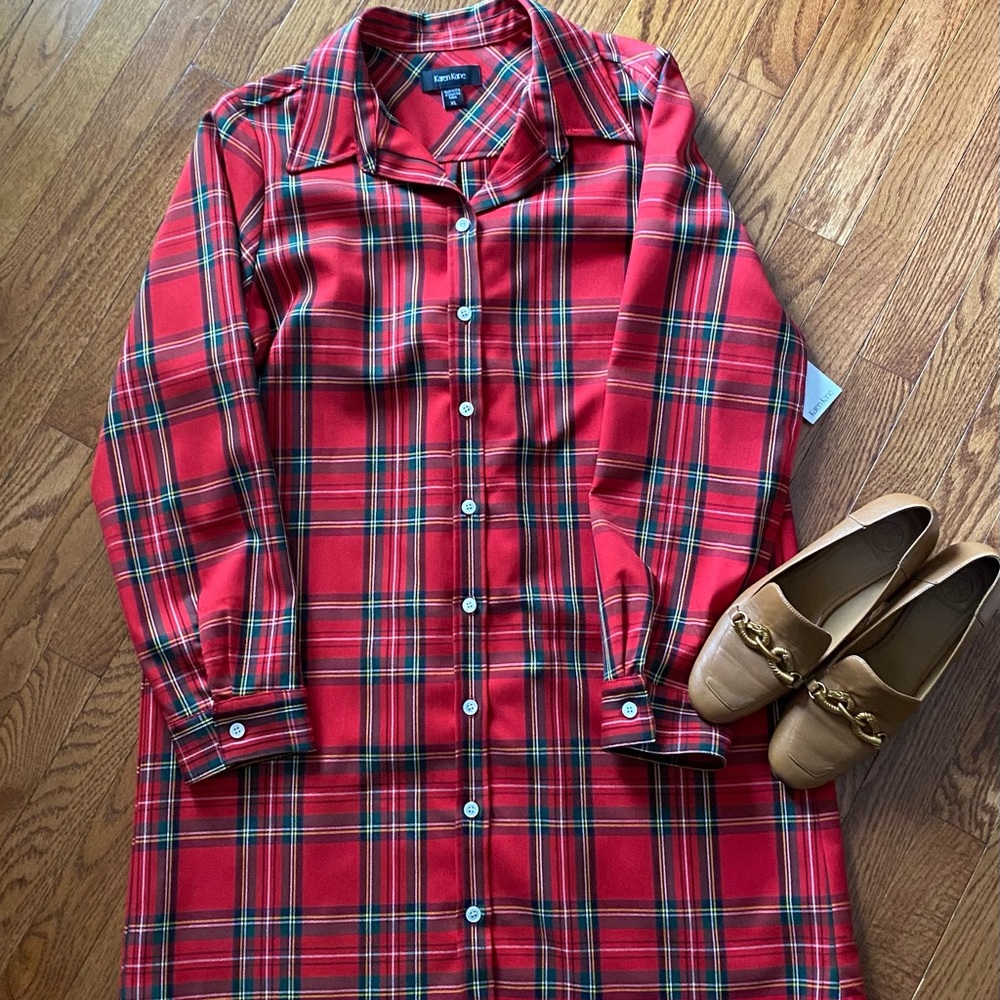 NWT Karen Kane tartan plaid shirt dress